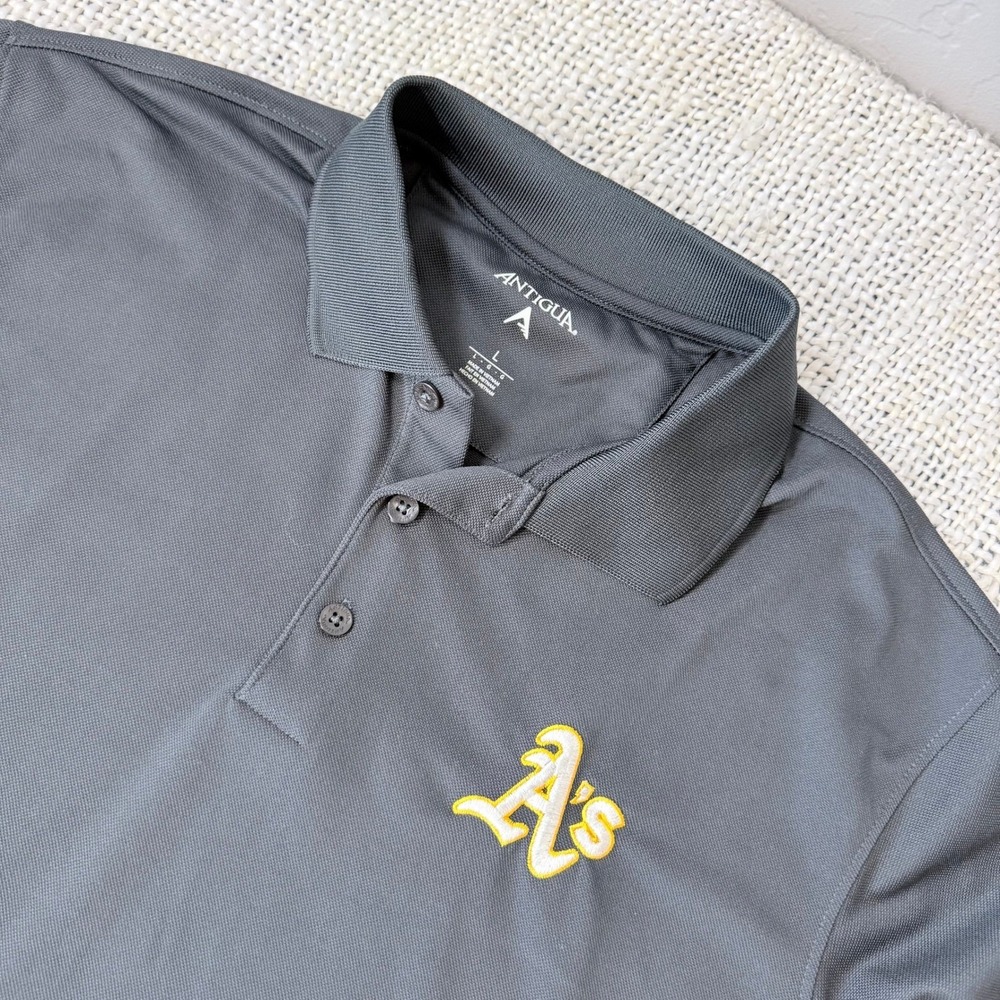 Antigua Oakland Athletics A's MLB Polo Shirt Mens Large Gray Short Sleeve Pique
